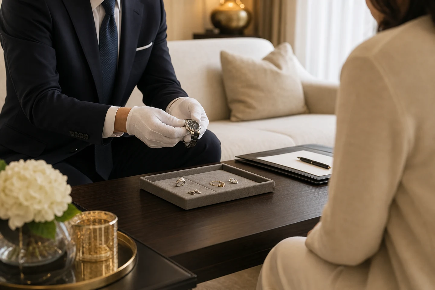 Private luxury appraisal during a home visit consultation